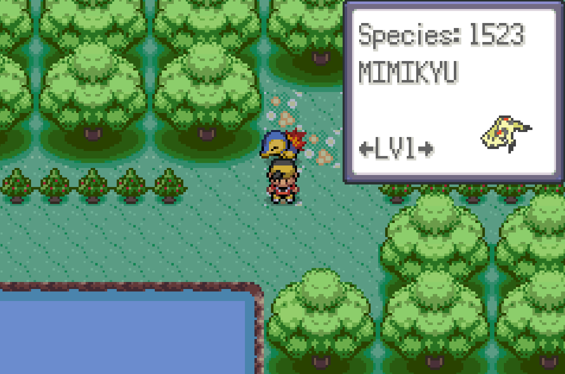 Species selector showing Species 1523 MIMIKYU with a level selector